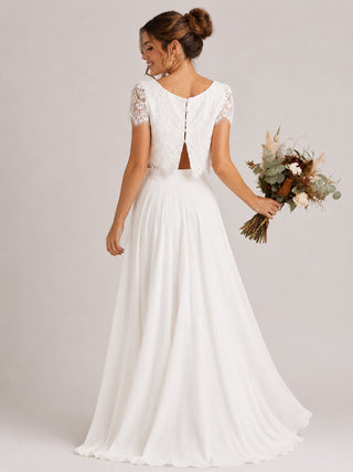Elegant Lace Maxi Dress Set with Short Sleeves and A-Line Skirt for Women's Summer Occasions