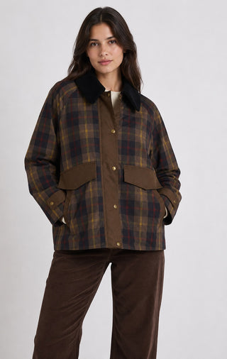 Plaid Women's Jacket with Faux Fur Collar Relaxed Fit Button Closure and Patch Pockets for Winter Coats Women