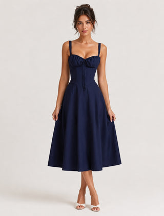 Floral Summer Dress Midi Length Fitted Bodice Sweetheart Neckline with Side Slit for Wedding Guests