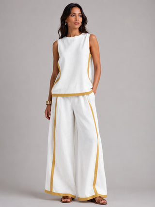 Casual Two Piece Set Sleeveless Tank Top Wide Leg Pants Lightweight Comfortable Fit Matching Set