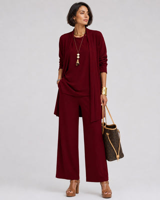 Women's Loungewear Set Modern Wide Leg Three-Piece Cardigan Top and Pants Soft Fabric Relaxed Fit
