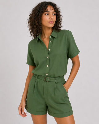 Women's Casual Button-Down Shirt and Shorts Set Relaxed Fit Mid-Thigh Soft Fabric