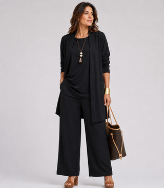 Women's Loungewear Set Modern Wide Leg Three-Piece Cardigan Top and Pants Soft Fabric Relaxed Fit