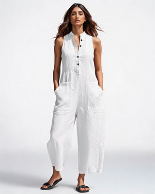 Black Wide Leg Jumpsuit Women with Button Front Closure and Practical Patch Pockets