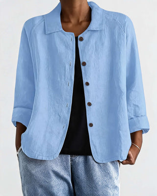 Casual Button-Down Women's Shirt Jacket Lightweight Cotton Relaxed Fit with Raglan Sleeves