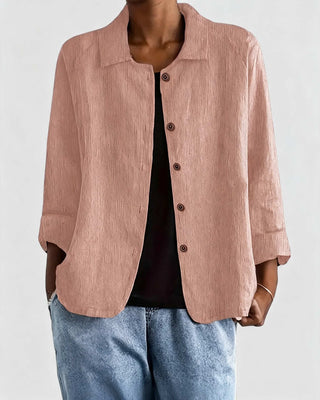 Casual Button-Down Women's Shirt Jacket Lightweight Cotton Relaxed Fit with Raglan Sleeves