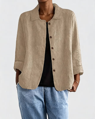 Casual Button-Down Women's Shirt Jacket Lightweight Cotton Relaxed Fit with Raglan Sleeves