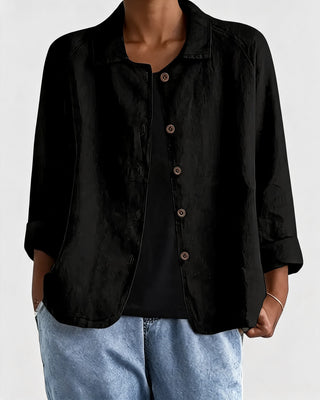 Casual Button-Down Women's Shirt Jacket Lightweight Cotton Relaxed Fit with Raglan Sleeves