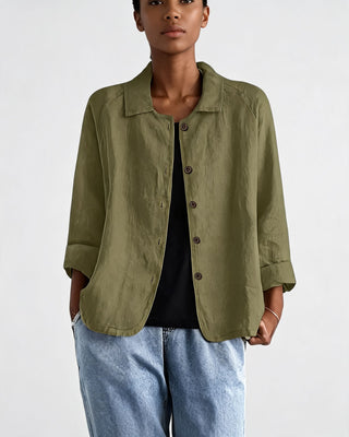 Casual Button-Down Women's Shirt Jacket Lightweight Cotton Relaxed Fit with Raglan Sleeves