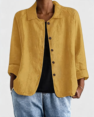 Casual Button-Down Women's Shirt Jacket Lightweight Cotton Relaxed Fit with Raglan Sleeves