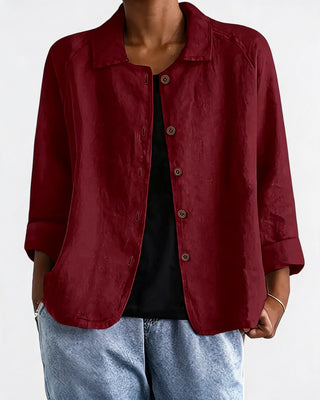 Casual Button-Down Women's Shirt Jacket Lightweight Cotton Relaxed Fit with Raglan Sleeves