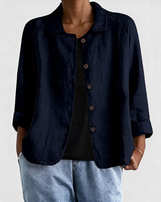 Casual Button-Down Women's Shirt Jacket Lightweight Cotton Relaxed Fit with Raglan Sleeves