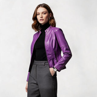 Modern Cropped Jacket Zip-Up Leather Fitted Waist Genuine Leather Stylish Layering Piece