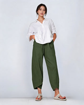 Modern Wide Leg Cropped Trousers for Women with Drawstring Waist and Relaxed Fit in High-Quality Fabric