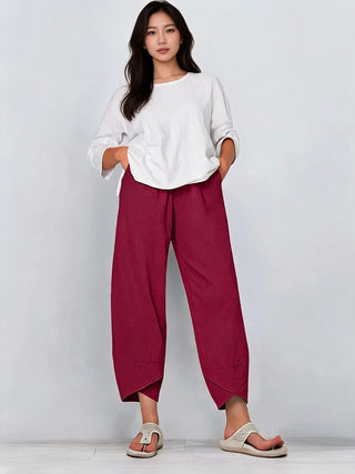 Modern Wide Leg Cropped Trousers for Women with Drawstring Waist and Relaxed Fit in High-Quality Fabric
