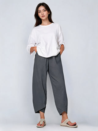 Modern Wide Leg Cropped Trousers for Women with Drawstring Waist and Relaxed Fit in High-Quality Fabric