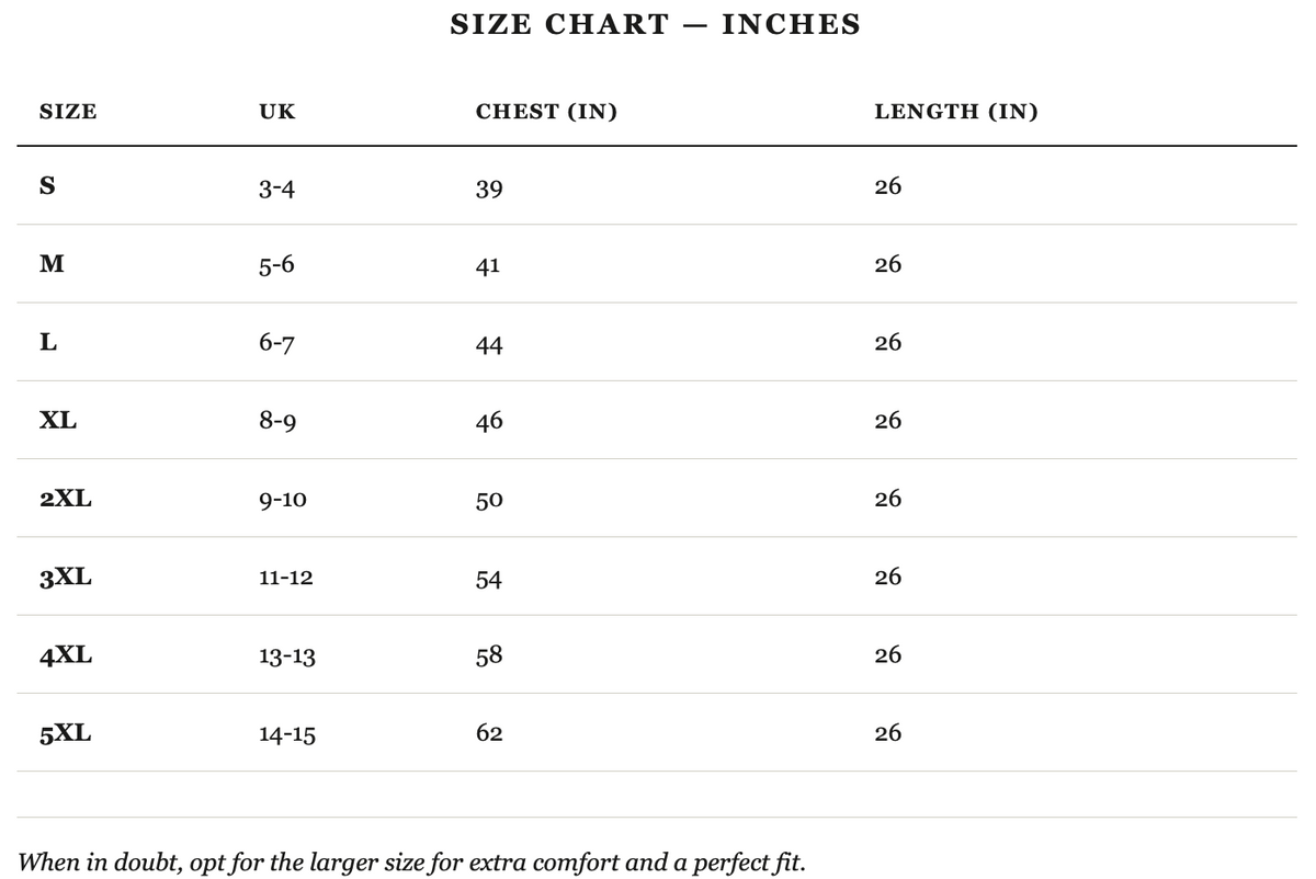 Size guide in inches